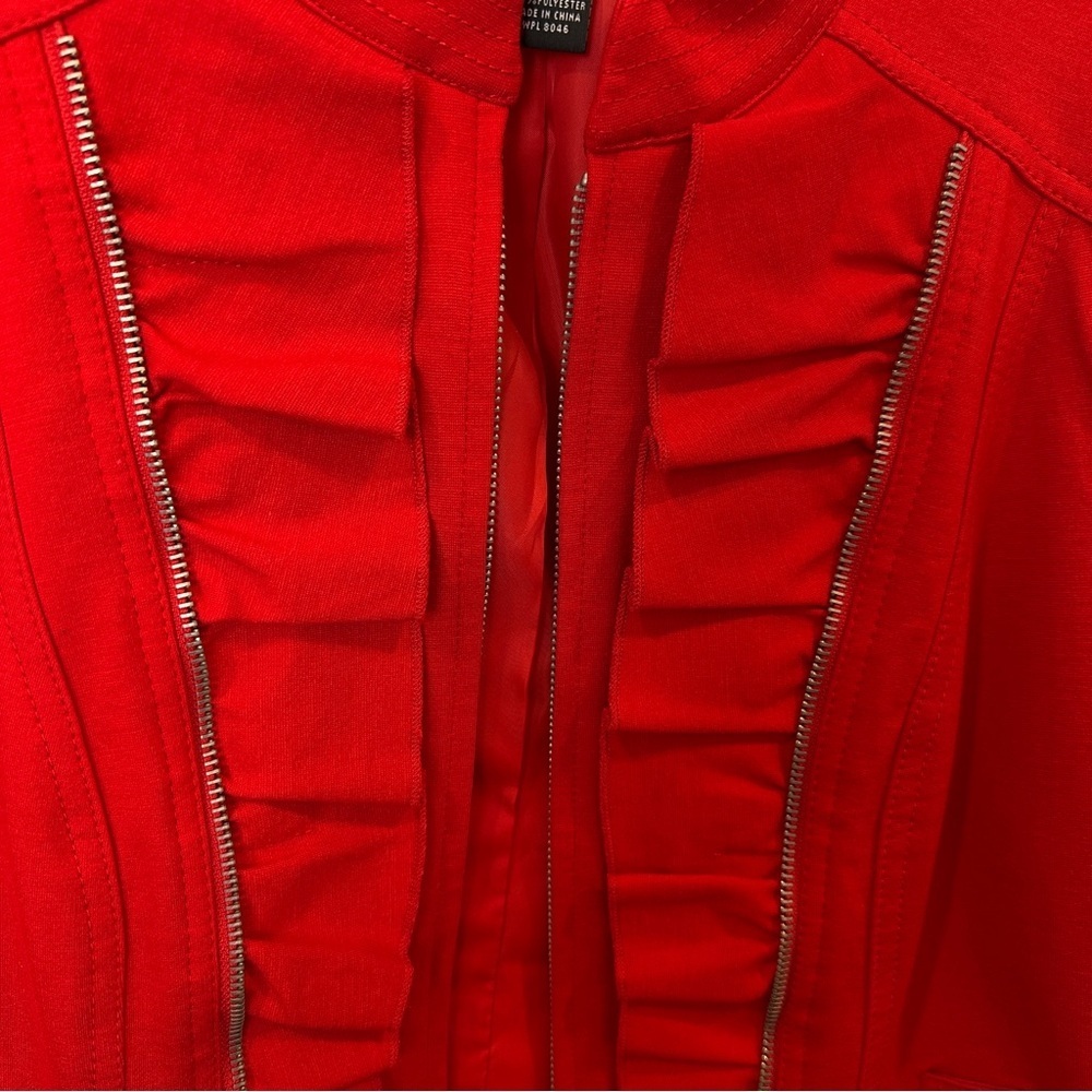 INC Red Ruffled Front Zip Jacket‎ M - Picture 3 of 10